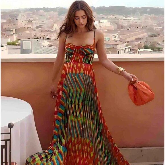 Elegant Personalized Painted Print A-Line Maxi Dress - Picture 1 of 4